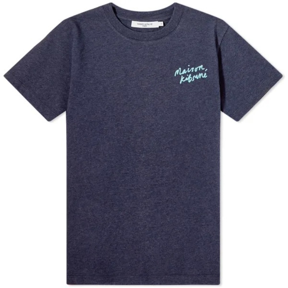 Maison Kitsune - Mini Handwriting Classic Tee-Shirt in Navy, size L
